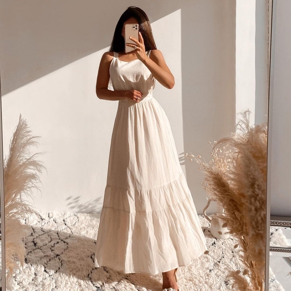 Zara * Cream Maxi Dress Rustic Boho Size S - Picture 2 of 12